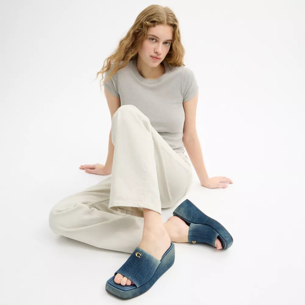 Sandale cu platformă Marie din denim uzat
