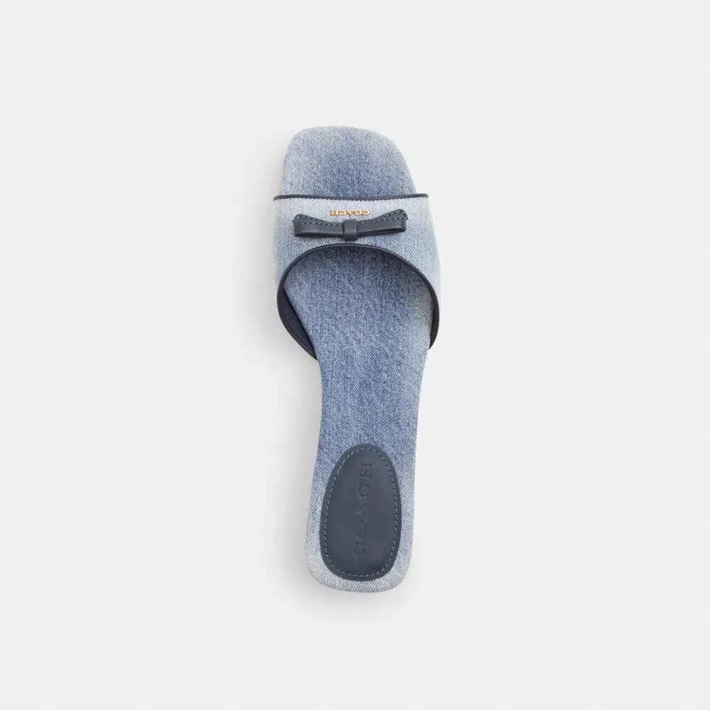 Sandale cu toc mic și fundiță din denim „Loved”
