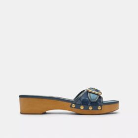 Sandale Margot din lemn cu patchwork din denim caracteristic