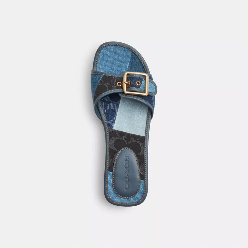 Sandale Margot din lemn cu patchwork din denim caracteristic