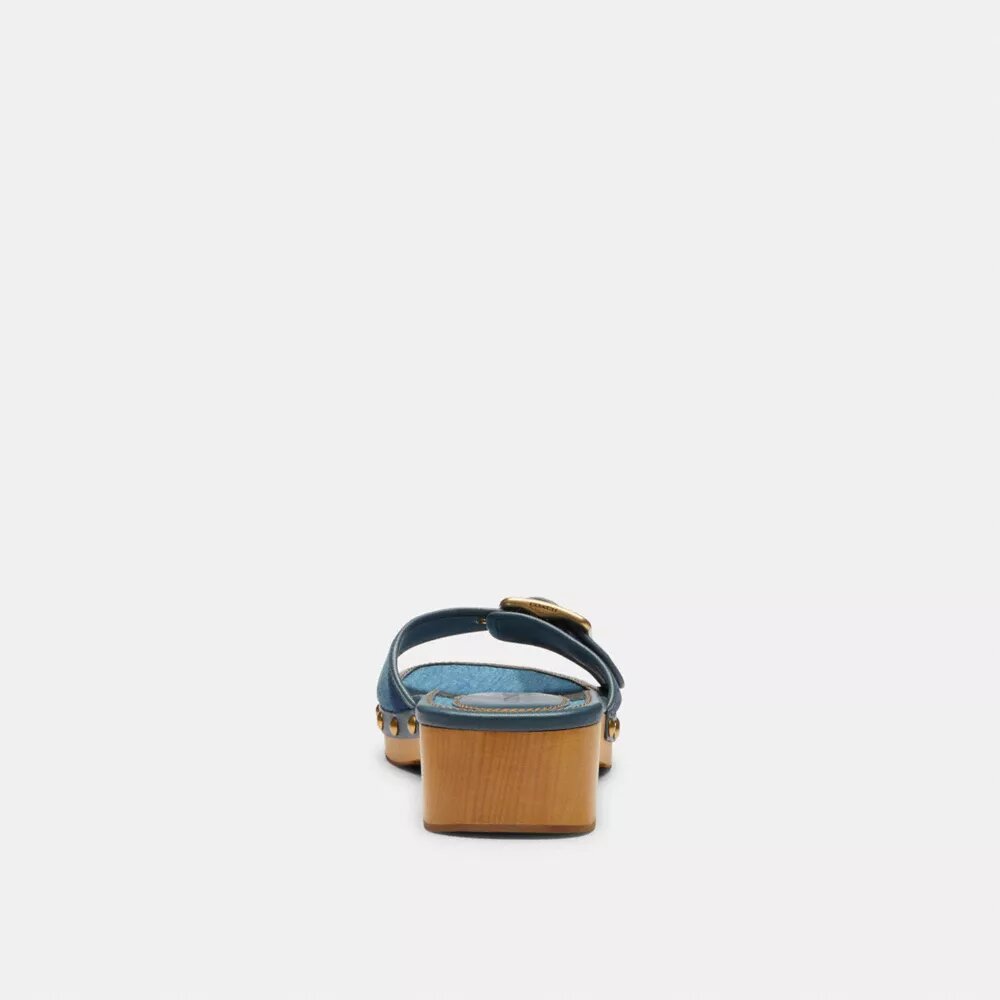 Sandale Margot din lemn cu patchwork din denim caracteristic