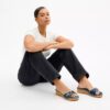Sandale Margot din lemn cu patchwork din denim caracteristic