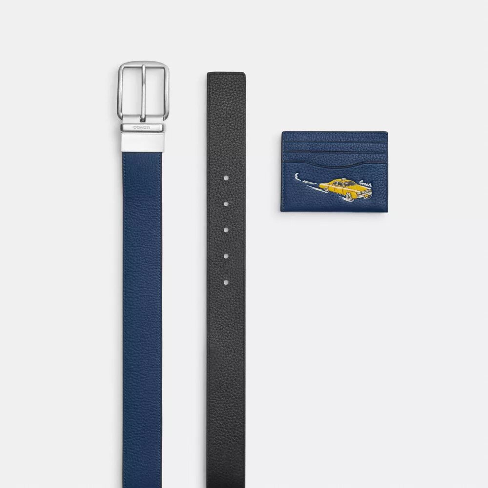 Set de portcard și curea în cutie, cu imprimeu auto