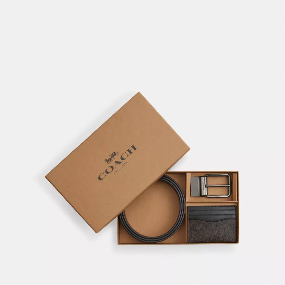 Set de portcard și curea în cutie, din Signature Canvas