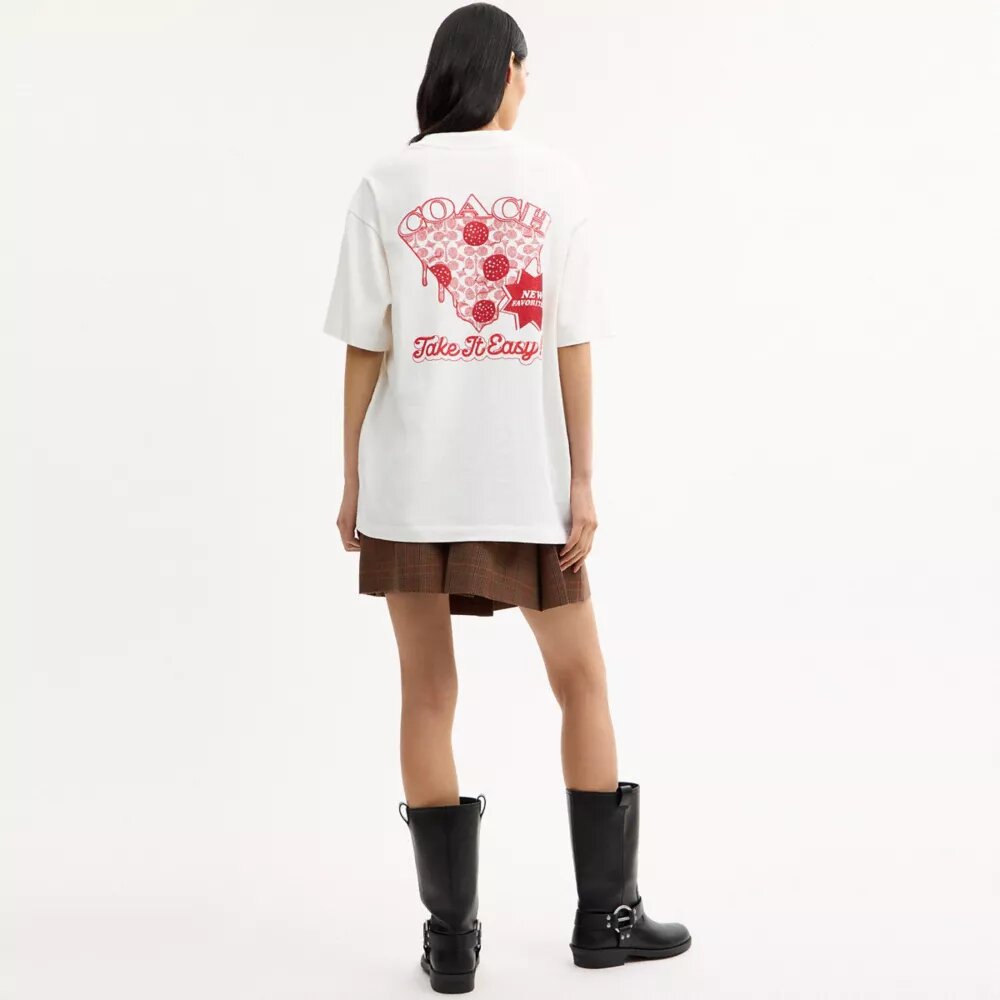 Tricou lejer cu motiv pizza, din bumbac organic